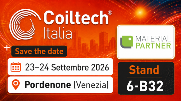 Coiltech Italia banner: Save the date, 23-24 Settembre 2026, Pordenone (Venezia), MaterialPartner at stand 6-B32