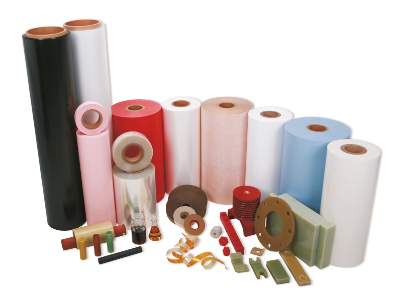 Assortment of technical materials: film rolls, tubes, rings, die-cut parts and sheets