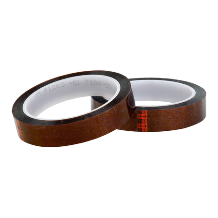 Amber roll of 3M Polyimide Film Electrical Tape 1205 with a short loose tape end.